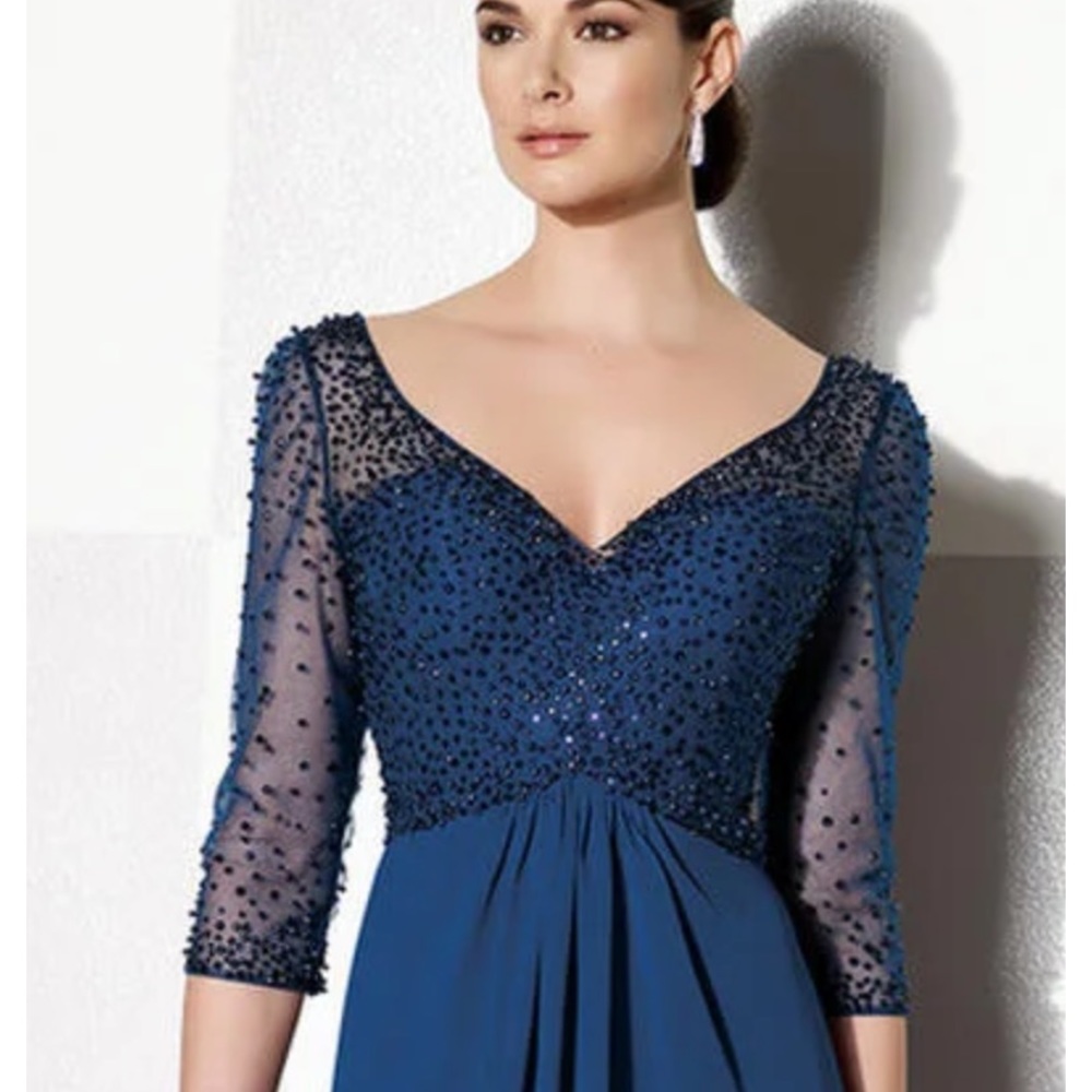 Cameron Blake beaded Bodice 3/4 sleeves long gown - Picture 2 of 6